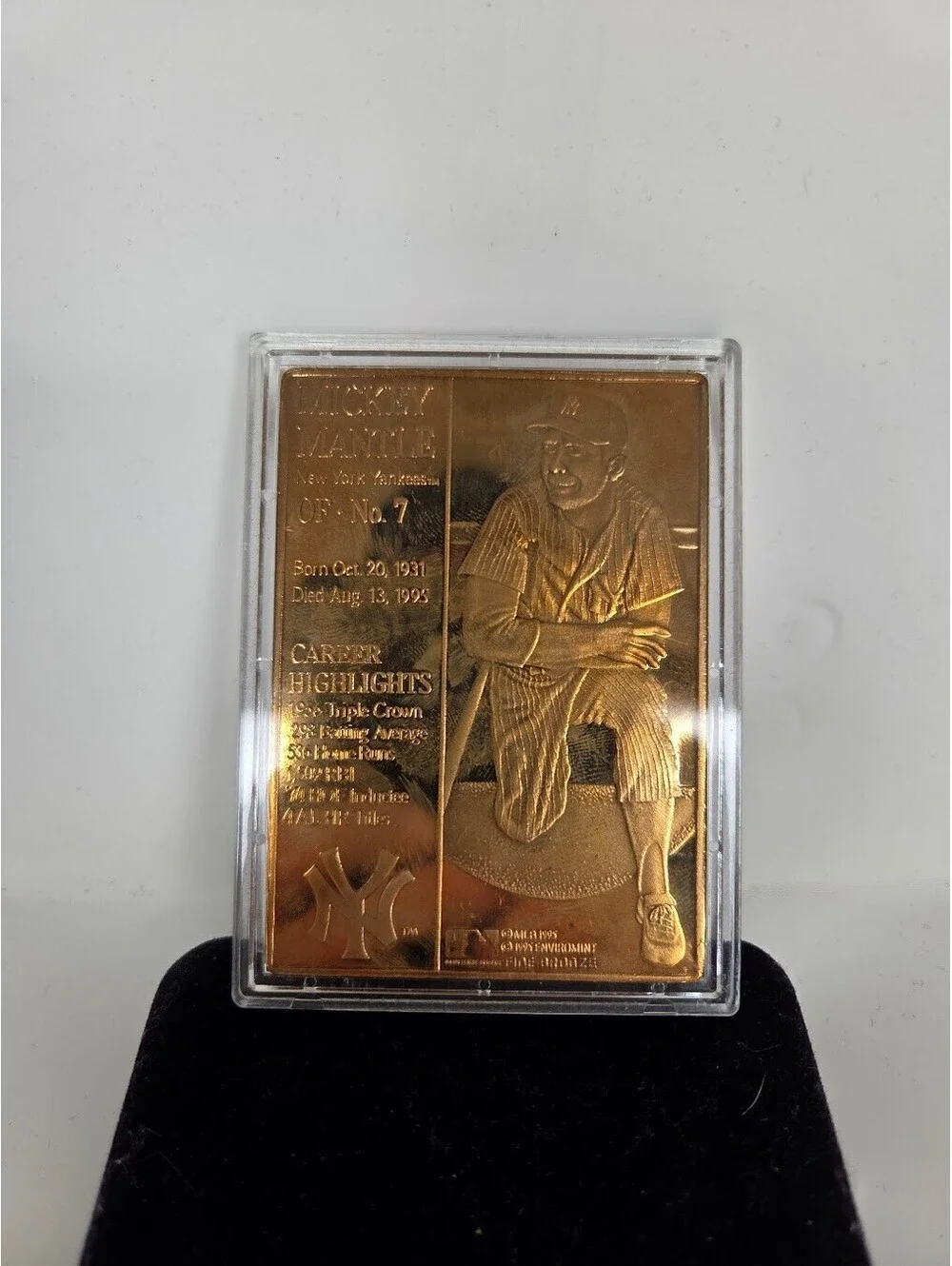 1995 EnviroMint Mickey Mantle Limited Edition Bronze Collector Card Yankees